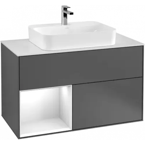 Villeroy & Boch Finion Тумба под раковину, с подсветкой, 2 выдвижных ящика, 1000 x 603 x 501 mm, Silk Grey Matt Lacquer / Silk Grey Matt Lacquer G361HJHJ