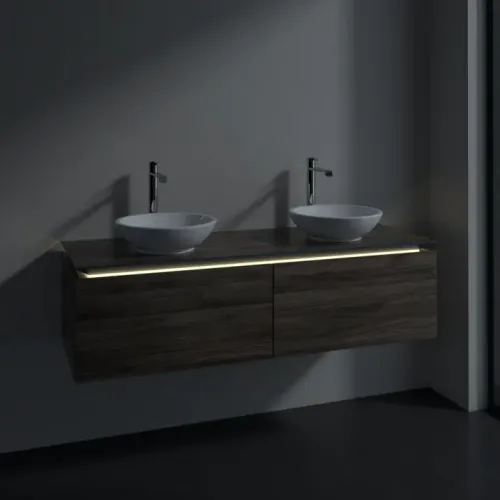 Villeroy & Boch Legato Тумба под раковину, с подсветкой, 2 выдвижных ящика, 1400 x 380 x 500 mm, Stone Oak / Stone Oak B591L0RK