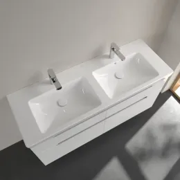 Villeroy & Boch Subway 2.0 Двойная раковина для установки на тумбу, 1300 x 470 x 150 mm, Альпийский белый, с переливом 7175D001