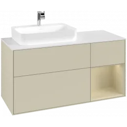 Villeroy & Boch Finion Тумба под раковину, с подсветкой, 3 выдвижных ящика, 1200 x 603 x 501 mm, Silk Grey Matt Lacquer / Silk Grey Matt Lacquer F401HJHJ
