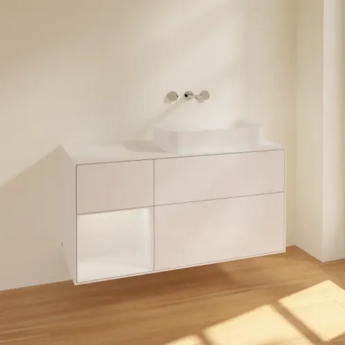 Villeroy & Boch Finion Тумба под раковину, с подсветкой, 3 выдвижных ящика, 1200 x 603 x 501 mm, Glossy White Lacquer / Glossy White Lacquer F681GFGF
