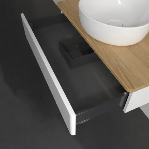 Villeroy & Boch Antao Тумба под раковину, с подсветкой, 1 выдвижной ящик, 800 x 190 x 500 mm, лицевая поверхность без текстурированной отделки, Glossy White Lacquer / Honey Oak L08051GF