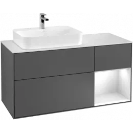 Villeroy & Boch Finion Тумба под раковину, с подсветкой, 3 выдвижных ящика, 1200 x 603 x 501 mm, Silk Grey Matt Lacquer / Silk Grey Matt Lacquer G401HJHJ