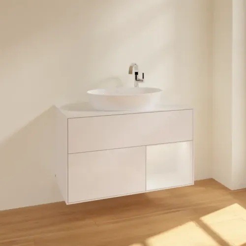 Villeroy & Boch Finion Тумба под раковину, с подсветкой, 2 выдвижных ящика, 1000 x 603 x 501 mm, Glossy White Lacquer / Glossy White Lacquer F901GFGF