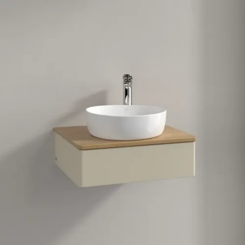 Villeroy & Boch Antao Тумба под раковину, с подсветкой, 1 выдвижной ящик, 600 x 190 x 500 mm, лицевая поверхность без текстурированной отделки, Silk Grey Matt Lacquer / Honey Oak L07051HJ