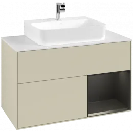 Villeroy & Boch Finion Тумба под раковину, с подсветкой, 2 выдвижных ящика, 1000 x 603 x 501 mm, Silk Grey Matt Lacquer / Black Matt Lacquer G121PDHJ