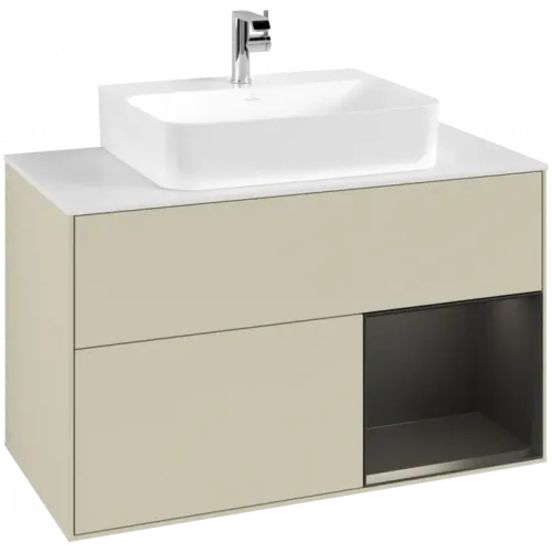 Villeroy & Boch Finion Тумба под раковину, с подсветкой, 2 выдвижных ящика, 1000 x 603 x 501 mm, Silk Grey Matt Lacquer / Black Matt Lacquer G121PDHJ