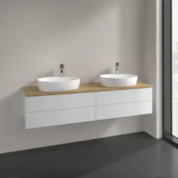 Villeroy & Boch Antao Тумба под раковину, 4 выдвижных ящика, 1600 x 360 x 500 mm, лицевая поверхность без текстурированной отделки, Glossy White Lacquer / Honey Oak K28051GF