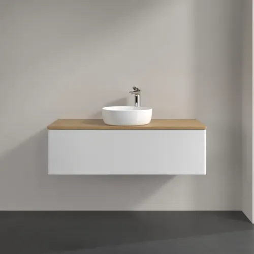 Villeroy & Boch Antao Тумба под раковину, с подсветкой, 1 выдвижной ящик, 1200 x 360 x 500 mm, лицевая поверхность без текстурированной отделки, Glossy White Lacquer / Honey Oak L32051GF
