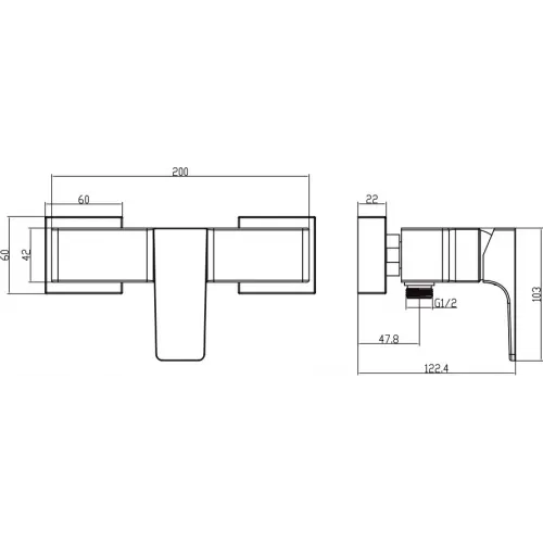 Смеситель Villeroy & Boch Architectura Square TVS12500100061 для душа, хром TVS12500100061