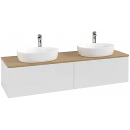 Villeroy & Boch Antao Тумба под раковину, с подсветкой, 2 выдвижных ящика, 1600 x 360 x 500 mm, лицевая поверхность без текстурированной отделки, Glossy White Lacquer / Honey Oak L39051GF