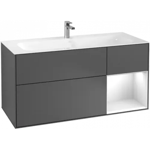 Villeroy & Boch Finion Тумба под раковину, с подсветкой, 3 выдвижных ящика, 1196 x 591 x 498 mm, Silk Grey Matt Lacquer / Silk Grey Matt Lacquer G070HJHJ