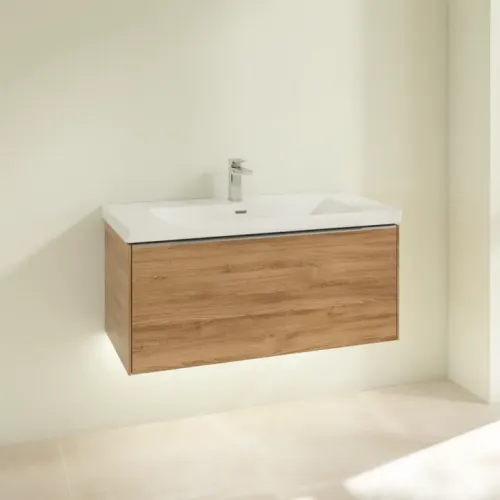 Villeroy & Boch Subway 3.0 Тумба под раковину, с подсветкой, 1 выдвижной ящик, 973 x 429 x 478 mm, Oak Kansas C569L0RH
