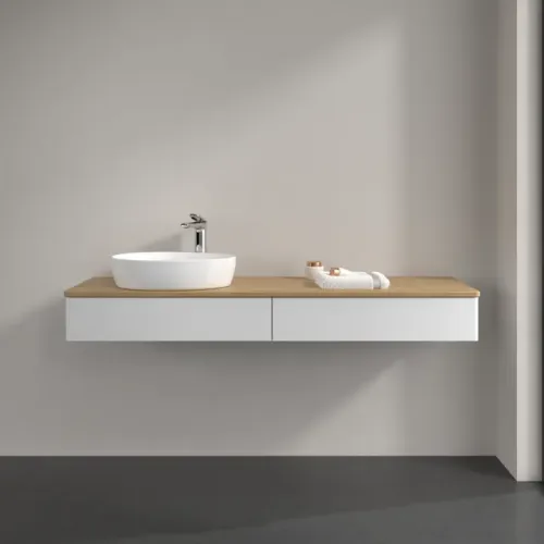 Villeroy & Boch Antao Тумба под раковину, 2 выдвижных ящика, 1600 x 190 x 500 mm, лицевая поверхность без текстурированной отделки, Glossy White Lacquer / Honey Oak K15051GF