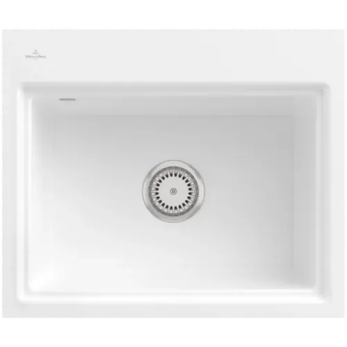 Villeroy & Boch Subway Style 60 S Flat Мойка, включая Комплект слива с ручным управлением, сливная решетка , выкл Керамика, 580 x 490 mm, Альпийский белый CeramicPlus 33661FR1