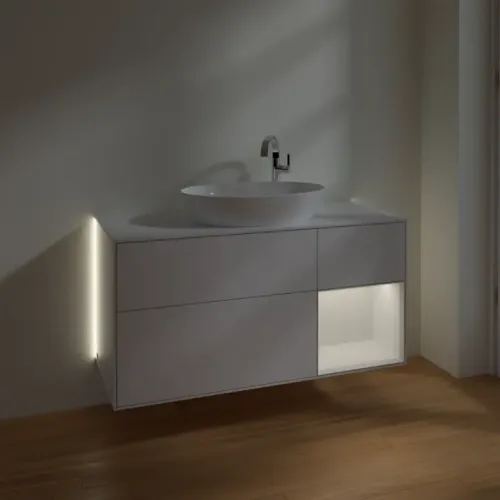 Villeroy & Boch Finion Тумба под раковину, с подсветкой, 3 выдвижных ящика, 1200 x 603 x 501 mm, Glossy White Lacquer / Glossy White Lacquer G951GFGF