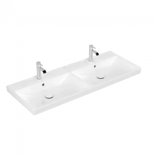 Villeroy & Boch Avento Двойная раковина для установки на тумбу, 1200 x 470 x 160 mm, Альпийский белый, с переливом 4A23CK01