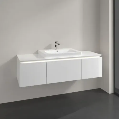 Villeroy & Boch Legato Тумба под раковину, с подсветкой, 3 выдвижных ящика, 1400 x 380 x 500 mm, Glossy White / Glossy White B684L0DH