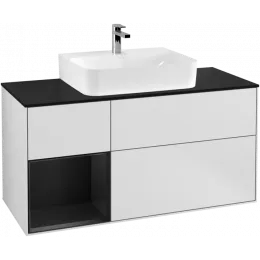 Villeroy & Boch Finion Тумба под раковину, с подсветкой, 3 выдвижных ящика, 1200 x 603 x 501 mm, White Matt Lacquer / Black Matt Lacquer G162PDMT