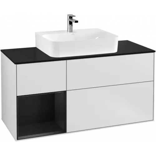 Villeroy & Boch Finion Тумба под раковину, с подсветкой, 3 выдвижных ящика, 1200 x 603 x 501 mm, White Matt Lacquer / Black Matt Lacquer G162PDMT