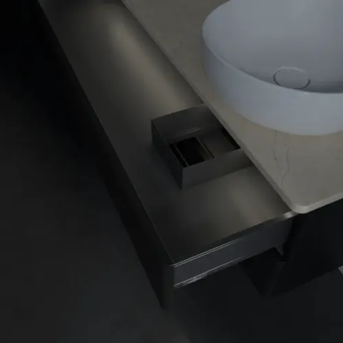 Villeroy & Boch Antao Тумба под раковину, с подсветкой, 2 выдвижных ящика, 1200 x 360 x 500 mm, лицевая поверхность без текстурированной отделки, Black Matt Lacquer / Botticino L23053PD