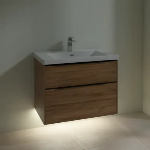 Villeroy & Boch Subway 3.0 Тумба под раковину, с подсветкой, 2 выдвижных ящика, 772 x 576 x 478 mm, Oak Kansas C574L1RH