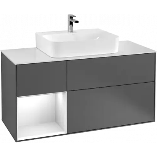 Villeroy & Boch Finion Тумба под раковину, с подсветкой, 3 выдвижных ящика, 1200 x 603 x 501 mm, Silk Grey Matt Lacquer / Silk Grey Matt Lacquer G161HJHJ