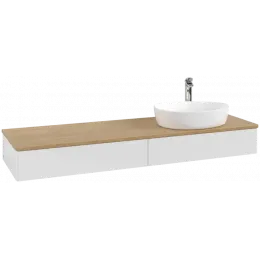 Villeroy & Boch Antao Тумба под раковину, 2 выдвижных ящика, 1600 x 190 x 500 mm, лицевая поверхность без текстурированной отделки, Glossy White Lacquer / Honey Oak K16051GF