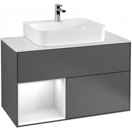 Villeroy & Boch Finion Тумба под раковину, с подсветкой, 2 выдвижных ящика, 1000 x 603 x 501 mm, Silk Grey Matt Lacquer / Silk Grey Matt Lacquer G111HJHJ