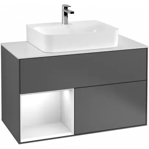 Villeroy & Boch Finion Тумба под раковину, с подсветкой, 2 выдвижных ящика, 1000 x 603 x 501 mm, Silk Grey Matt Lacquer / Silk Grey Matt Lacquer G111HJHJ