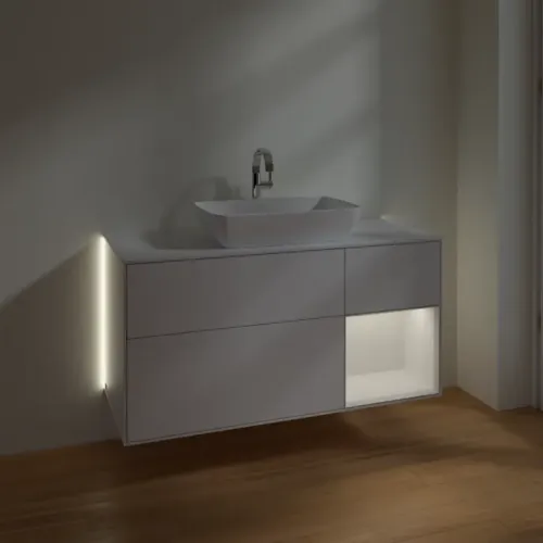 Villeroy & Boch Finion Тумба под раковину, с подсветкой, 3 выдвижных ящика, 1200 x 603 x 501 mm, Glossy White Lacquer / Glossy White Lacquer G831GFGF
