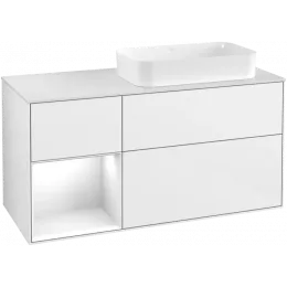 Villeroy & Boch Finion Тумба под раковину, с подсветкой, 3 выдвижных ящика, 1200 x 603 x 501 mm, Glossy White Lacquer / Glossy White Lacquer F681GFGF