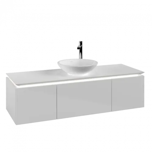 Villeroy & Boch Legato Тумба под раковину, с подсветкой, 3 выдвижных ящика, 1400 x 380 x 500 mm, Glossy White / Glossy White B585L0DH