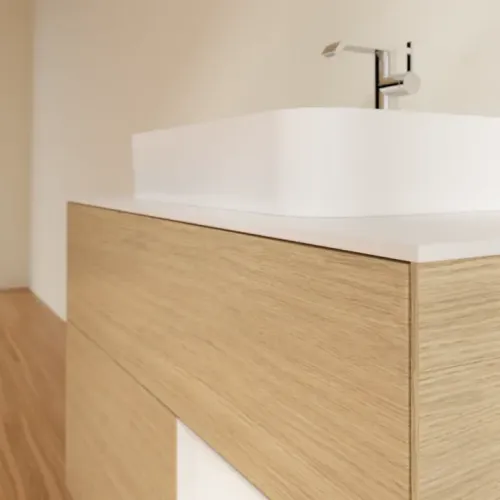 Villeroy & Boch Finion Тумба под раковину, с подсветкой, 2 выдвижных ящика, 1000 x 603 x 501 mm, Oak Veneer / Glossy White Lacquer F371GFPC