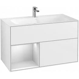 Villeroy & Boch Finion Тумба под раковину, с подсветкой, 2 выдвижных ящика, 996 x 591 x 498 mm, Glossy White Lacquer / White Matt Lacquer F030MTGF