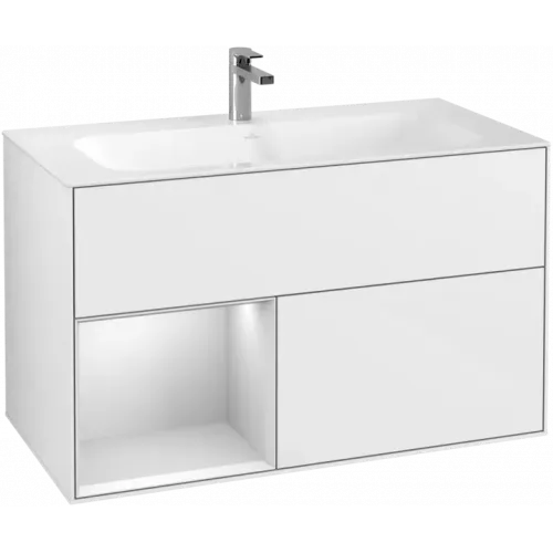 Villeroy & Boch Finion Тумба под раковину, с подсветкой, 2 выдвижных ящика, 996 x 591 x 498 mm, Glossy White Lacquer / White Matt Lacquer F030MTGF