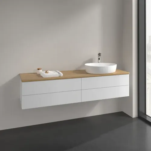 Villeroy & Boch Antao Тумба под раковину, 4 выдвижных ящика, 1600 x 360 x 500 mm, лицевая поверхность без текстурированной отделки, Glossy White Lacquer / Honey Oak K27051GF