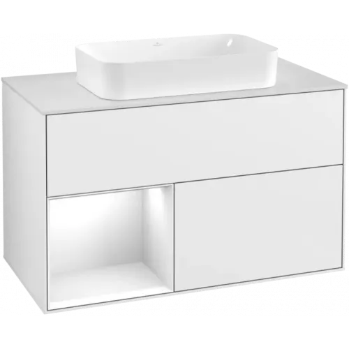 Villeroy & Boch Finion Тумба под раковину, с подсветкой, 2 выдвижных ящика, 1000 x 603 x 501 mm, Glossy White Lacquer / Glossy White Lacquer G241GFGF