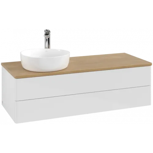 Villeroy & Boch Antao Тумба под раковину, с подсветкой, 2 выдвижных ящика, 1200 x 360 x 500 mm, лицевая поверхность без текстурированной отделки, Glossy White Lacquer / Honey Oak L22051GF