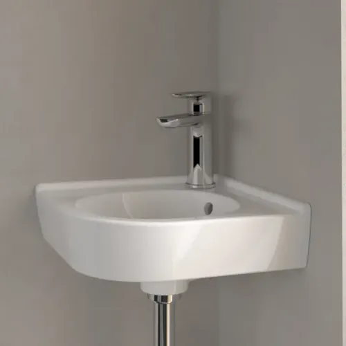 Villeroy & Boch O.novo Угловая раковина, 400 x 320 x 145 mm, Альпийский белый CeramicPlus, с переливом, нешлифованный 731032R1