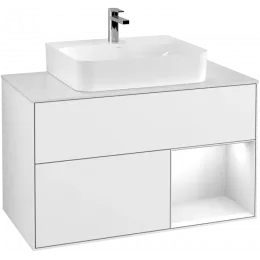 Villeroy & Boch Finion Тумба под раковину, с подсветкой, 2 выдвижных ящика, 1000 x 603 x 501 mm, Glossy White Lacquer / Glossy White Lacquer G121GFGF