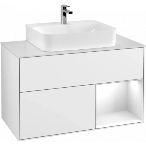 Villeroy & Boch Finion Тумба под раковину, с подсветкой, 2 выдвижных ящика, 1000 x 603 x 501 mm, Glossy White Lacquer / Glossy White Lacquer G121GFGF