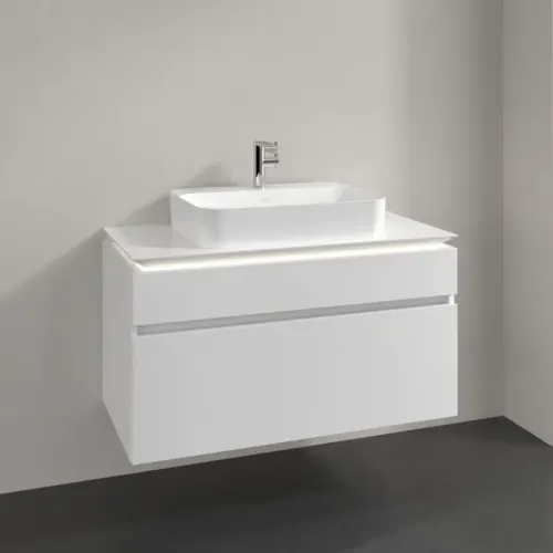 Villeroy & Boch Legato Тумба под раковину, с подсветкой, 2 выдвижных ящика, 1000 x 550 x 500 mm, Glossy White / Glossy White B756L0DH