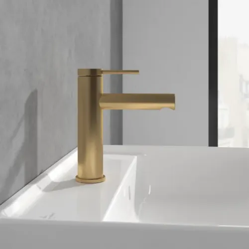 Villeroy & Boch Loop & Friends Смеситель для раковины однорычажный с комплектом слива со стяжкой, Золото сатинированное TVW10610215376