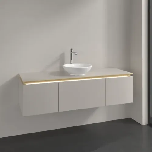 Villeroy & Boch Legato Тумба под раковину, с подсветкой, 3 выдвижных ящика, 1400 x 380 x 500 mm, Soft Grey / Soft Grey B585L0VK