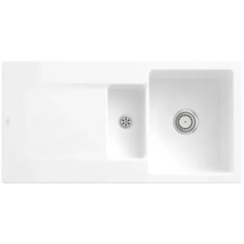 Villeroy & Boch Siluet 60 R Мойка, включая Комплект слива с ручным управлением, выкл TitanCeram, 1000 x 510 mm, Альпийский белый CeramicPlus 333701R1