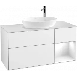 Villeroy & Boch Finion Тумба под раковину, с подсветкой, 3 выдвижных ящика, 1200 x 603 x 501 mm, Glossy White Lacquer / Glossy White Lacquer F951GFGF