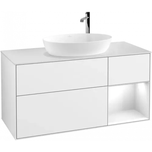 Villeroy & Boch Finion Тумба под раковину, с подсветкой, 3 выдвижных ящика, 1200 x 603 x 501 mm, Glossy White Lacquer / Glossy White Lacquer F951GFGF