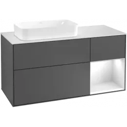 Villeroy & Boch Finion Тумба под раковину, с подсветкой, 3 выдвижных ящика, 1200 x 603 x 501 mm, Silk Grey Matt Lacquer / White Matt Lacquer G691MTHJ