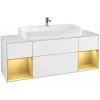 Villeroy & Boch Finion Тумба под раковину, с подсветкой, 4 выдвижных ящика, 1600 x 603 x 501 mm, Glossy White Lacquer / Gold Matt Lacquer F211HFGF